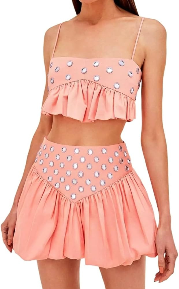 Wuitrie Women 2 Piece Outfits Sleeveless Crop Top Mini High Waisted Pleated Skirt Set for Summer ... | Amazon (US)