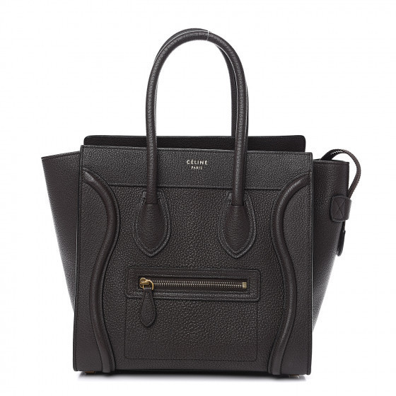 CELINE Drummed Calfskin Micro Luggage Brown | Fashionphile