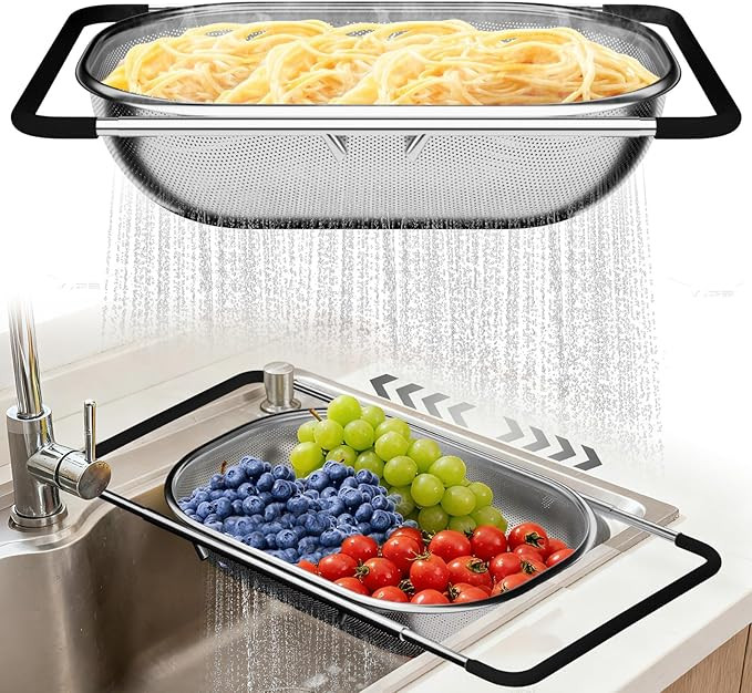 Over the Sink Colander - Strainers and Colanders - Sink Strainer Basket - Expandable Fine Mesh St... | Amazon (US)