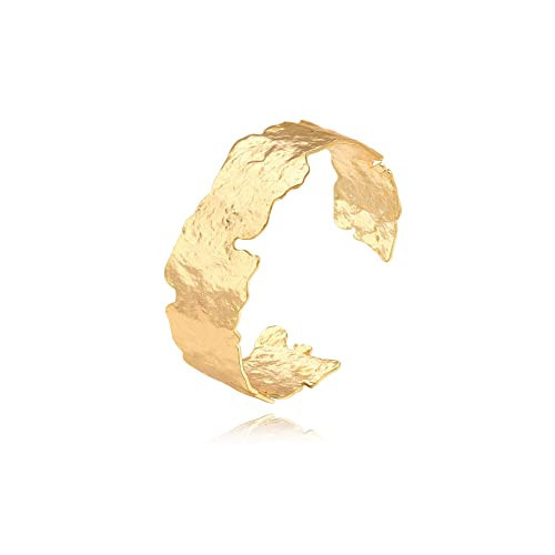 POTESSA Wide Open Cuff Bracelet for Women Boho 18K Gold Plated Irregular Twist Grooved Wrist Cuff Bracelet | Amazon (US)