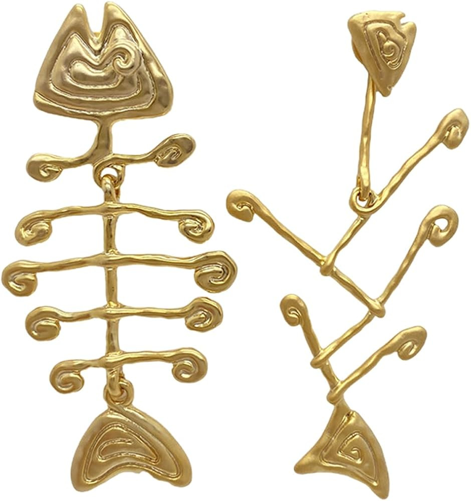 PACKOVE Fishbone Earrings Fish Bone Studs Fish Skeleton Earrings Fish Stud Earrings Fish Animal Earrings Gold Fish Earrings Sterling Stud Earrings For Women | Amazon (US)