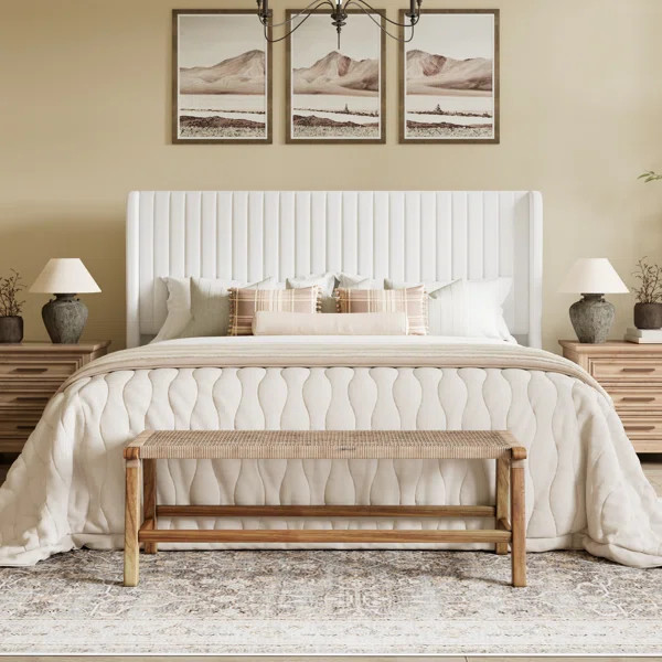 Candler Velvet Upholstered Platform Bed with Wingback Headboard and Wooden Slats | Wayfair North America