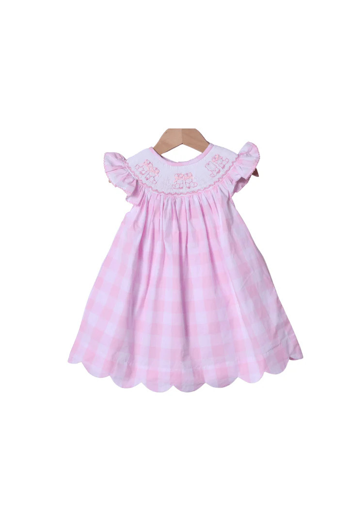 Smocked Pink Gingham Bow Boots Dress | The Smocked Flamingo