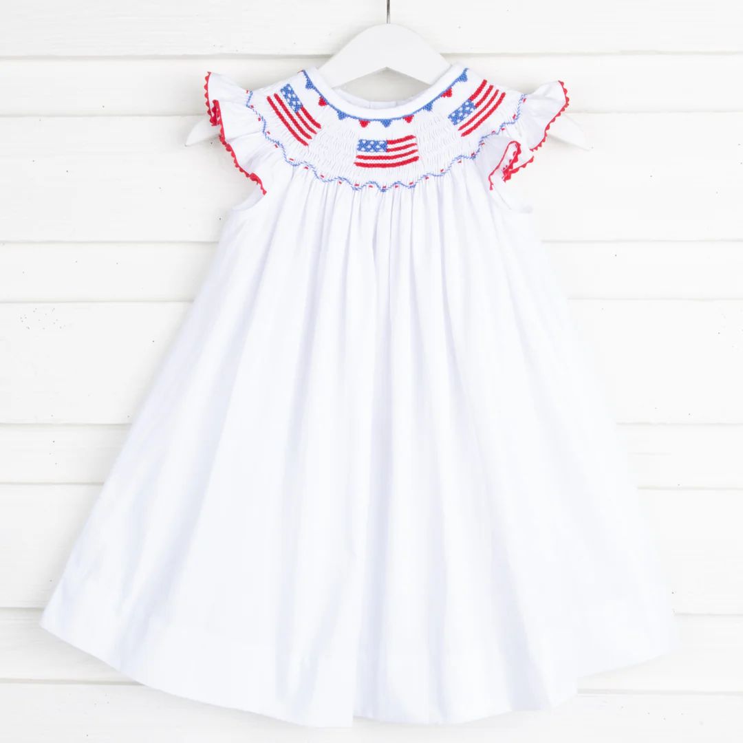 Flag Smocked Dress Solid White | Classic Whimsy