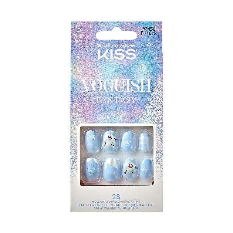KISS Voguish Fantasy Holiday, Press on Nails, Snowman Nose, Blue, Short Oval, 28 Count | Walmart (US)