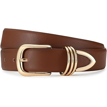 Belts for Women with Gold Buckle Faux Leather Belts Fashion Casual belts for jeans | Amazon (US)