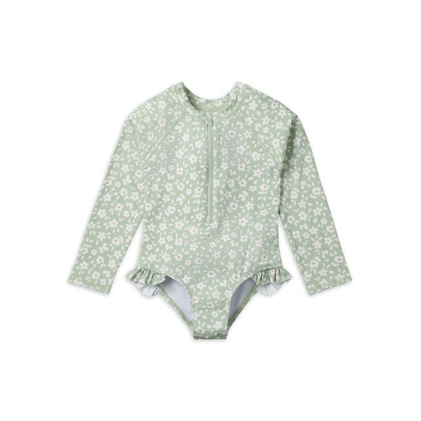 Modern Moments by Gerber Baby and Toddler Girls Long Sleeve Rash Guard Swimsuit with UPF 50+, Siz... | Walmart (US)