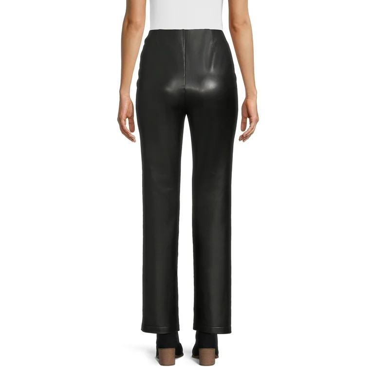 Time and Tru Women's Faux Leather Full Length Pull on Flare Pants, 31" Inseam, Sizes S-2XL | Walmart (US)