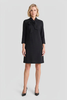 Stretch Deco Crepe Tie-Neck Tent Dress | Ming Wang
