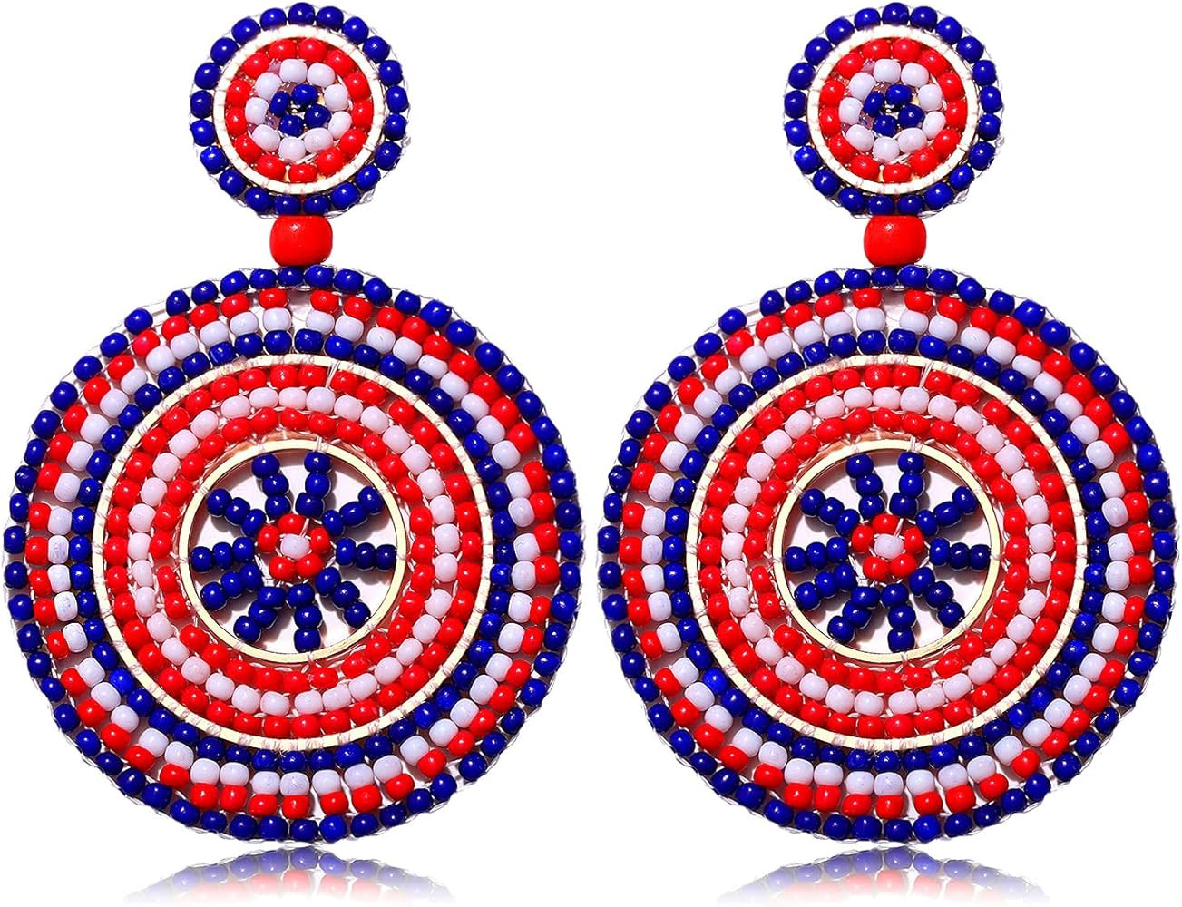 CEALXHENY Beaded Drop Earrings for Women Handmade Colorful Bead Earrings Bohemia Hoop Dangle Earr... | Amazon (US)