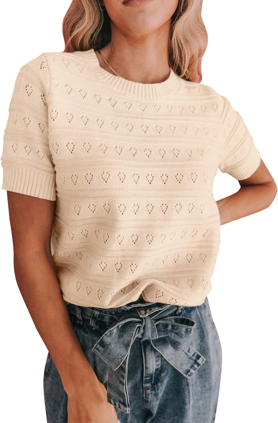 Spring Short Sleeve Sweaters for Women 2023 Trendy Light Loose Dot Pullover Tops | Amazon (US)