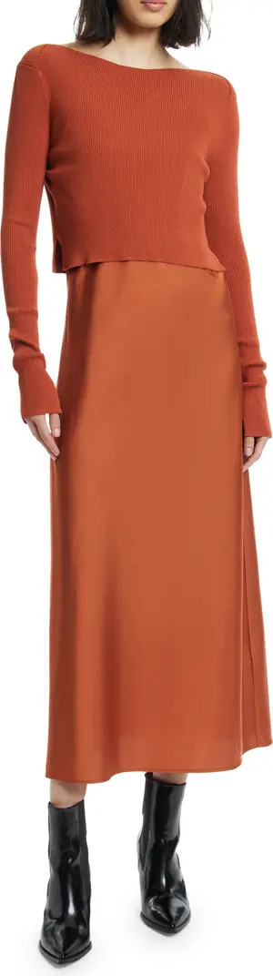 AllSaints Hera Satin Slipdress with Rib Sweater | Nordstrom | Nordstrom