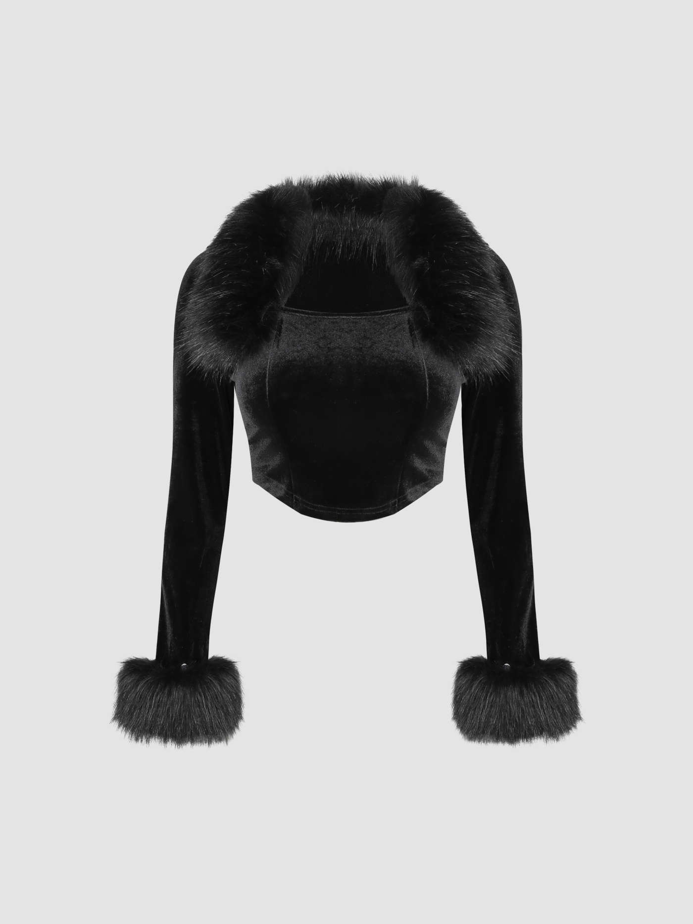 Velvet Solid Square Neck Fuzzy Crop Blouse | Cider