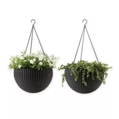 Keter Indoor/Outdoor Hanging Rattan Planters (Set of 2) | Bed Bath & Beyond | Bed Bath & Beyond