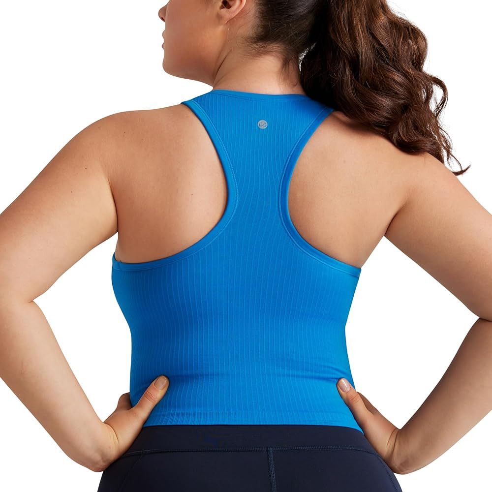 CRZ YOGA Womens Seamless Ribbed Longline High Neck Sports Bra - Racerback Padded Slim Fit Crop Ta... | Amazon (US)