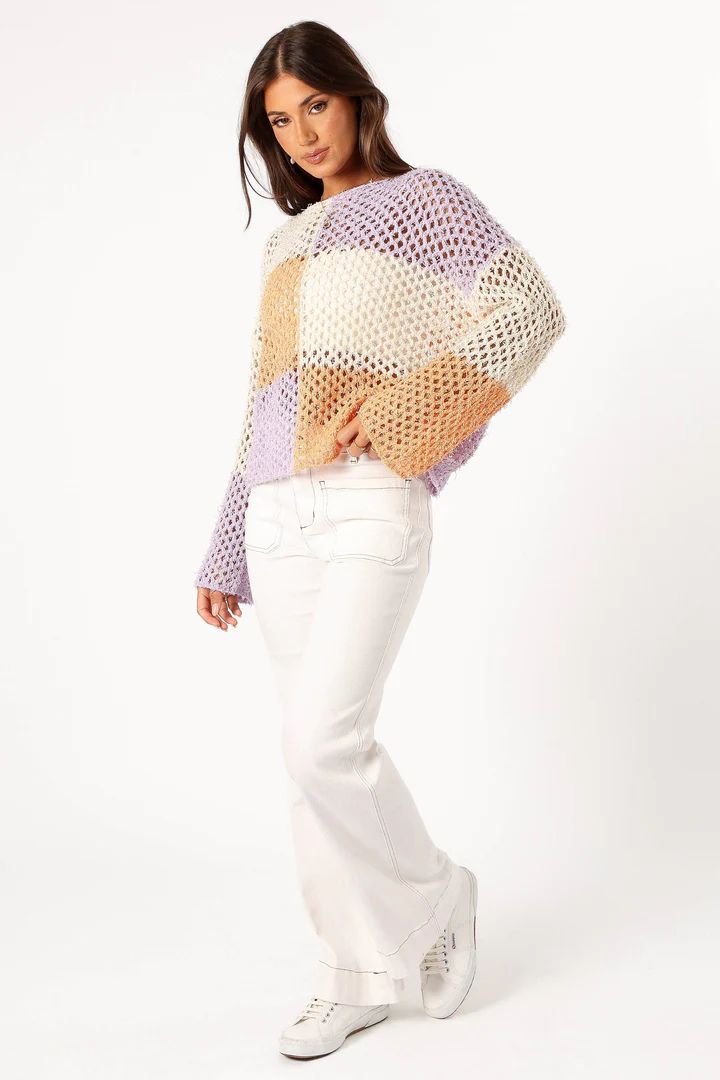 Dawn Color Block Knit Sweater - Cream Lavender | Petal & Pup (US)