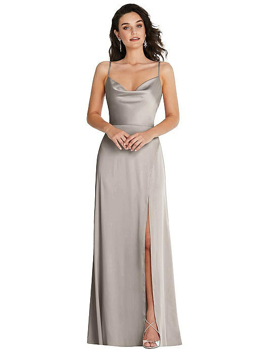 Cowl-Neck A-Line Maxi Dress with Adjustable Straps | The Dessy Group