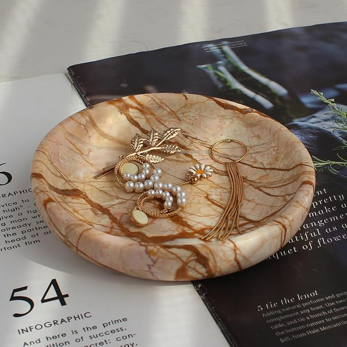 Natural Marble Travertine Ring Dish Jewelry Tray 5.5" for Women, Marble Trinket Dish for Key Earr... | Amazon (US)
