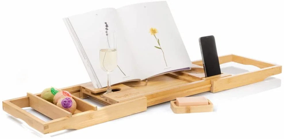 Tranquil Beauty Bath White Caddy  Natural Sustainable Bamboo Bath Tray Bath | Walmart (US)