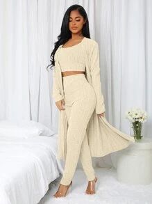 Solid 3pcs Ribbed Knit Lounge Set SKU: si2210248440509602(100+ Reviews)$29.10$27.65Exclusive 5% O... | SHEIN