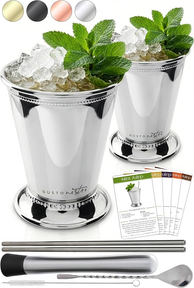 Amazon.com | Gusto Nostro Mint Julep Cups Set of 2 - Stainless Steel Julep Cup Kit with Straws, M... | Amazon (US)