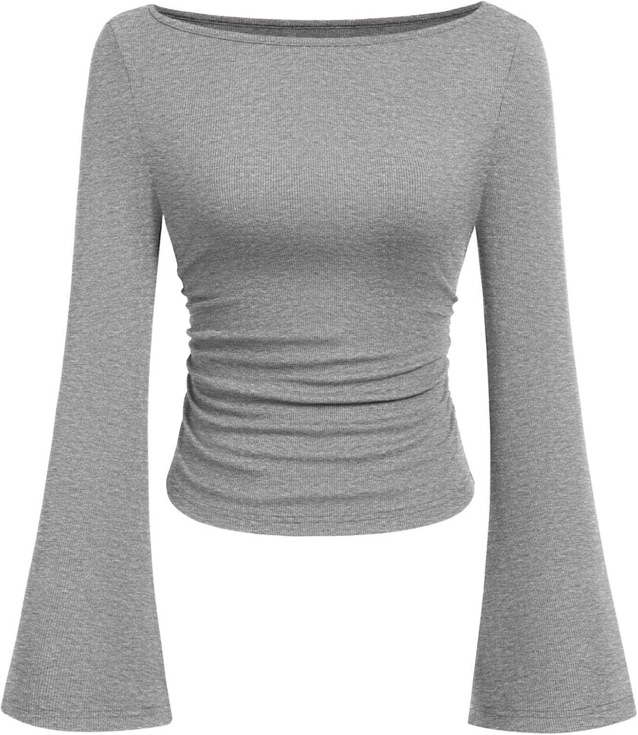 PRETTYGARDEN Womens Bell Long Sleeve Ribbed Knit Tops | Amazon (US)