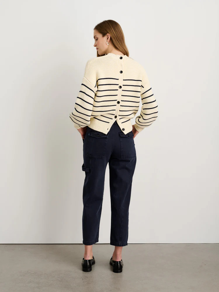 Button-Back Crewneck Sweater in Stripe | Alex Mill