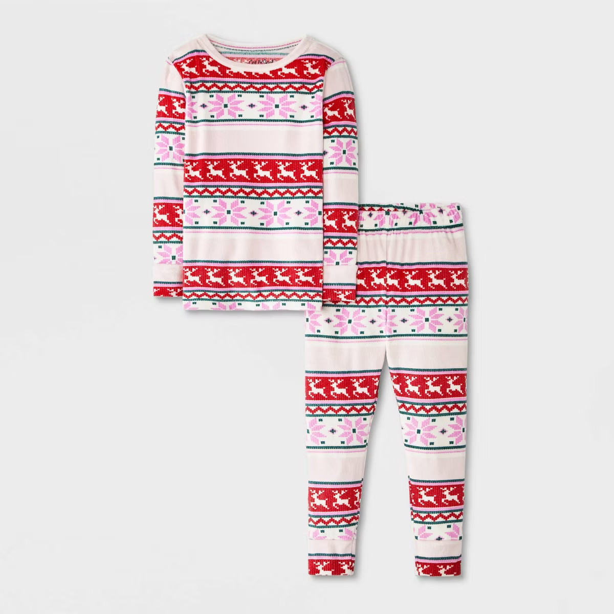 Baby Holiday Fairisle Long Sleeve Snug Fit Velour Pajama Set 2pc - Cat & Jack\u2122 Pink 18M | Target