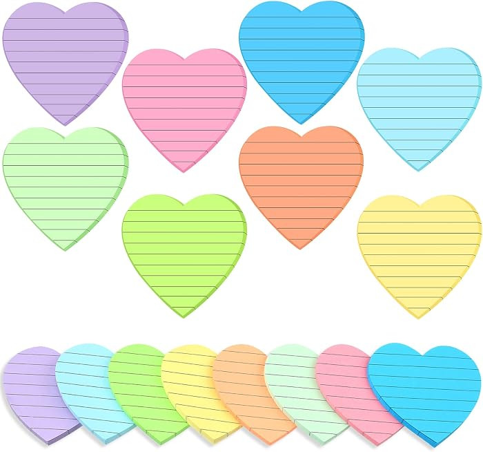 24 Pack Heart Shape Sticky Notes Lined Cute Sticky Notes Back to School Self Adhesive Love Memo P... | Amazon (US)