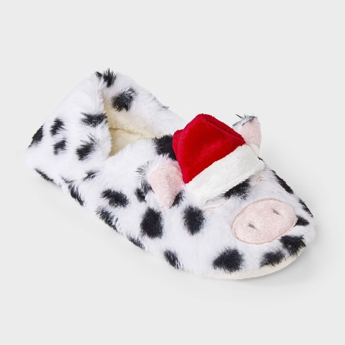 Women's Holiday Cow with 3D Santa Hat Christmas Faux Fur Slipper Socks with Grippers - Wondershop... | Target