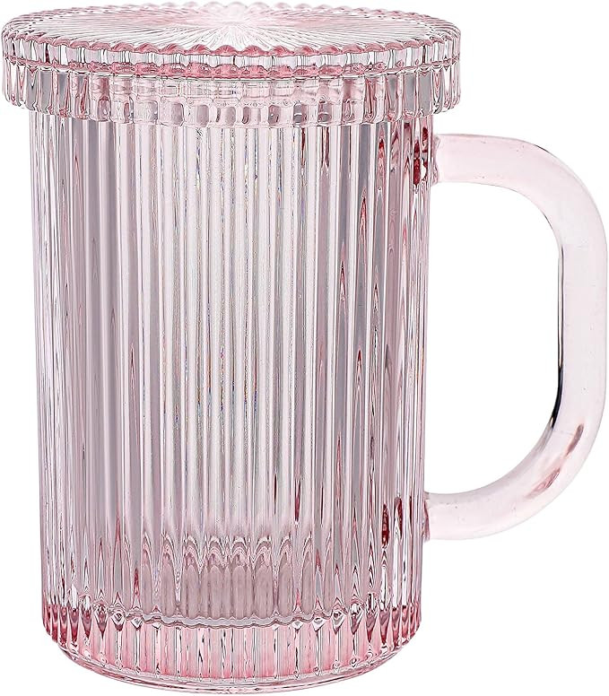 Lysenn Pink Glass Coffee Mug - Classic Vertical Stripes Tea Mug - Elegant Coffee Cup with Glass L... | Amazon (US)