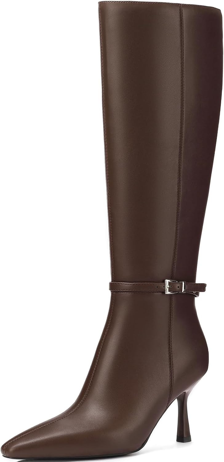 Knee High Boots for Women, Stiletto Heel, Pointed Toe, Side Zipper | Amazon (US)