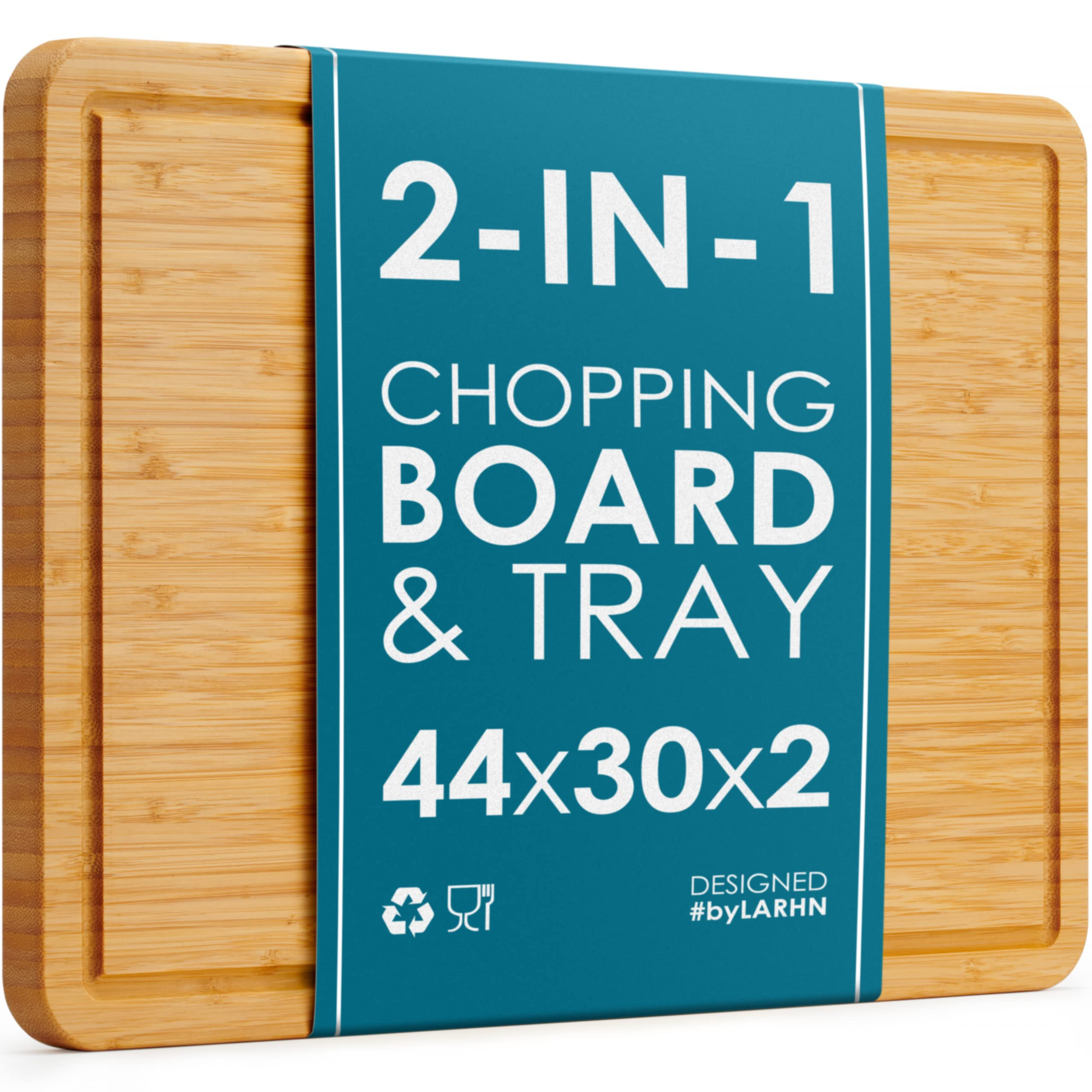 Premium Organic 2-in-1 Extra-Large Wooden Chopping Board & Serving Tray – 44x30x2cm – Multi-P... | Amazon (UK)