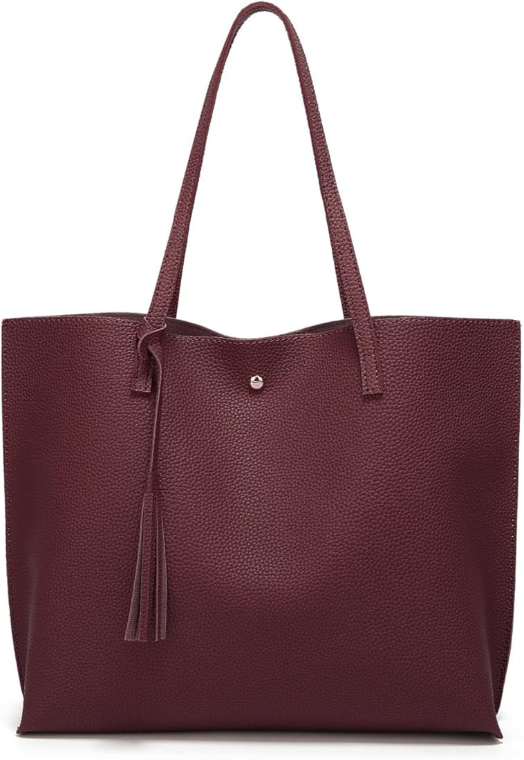 Amazon.com: Women's Soft Faux Leather Tote Shoulder Bag from Dreubea, Big Capacity Tassel Handbag... | Amazon (US)