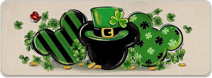 Pycat St. Patrick's Day Kitchen Rugs Set, Shamrock Clover Top Hat Stripes Kitchen Mats Decor, Gol... | Amazon (US)