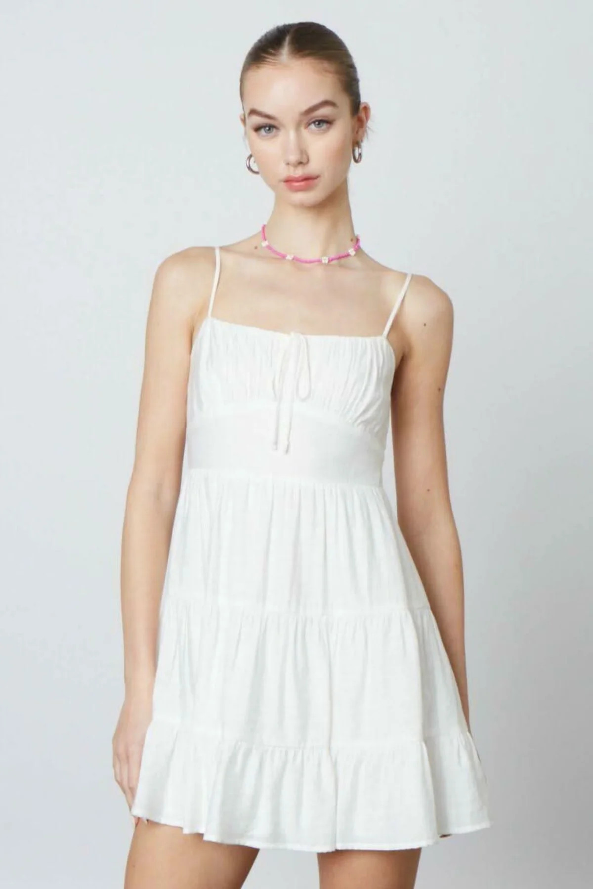 Mademoiselle White Babydoll Mini Dress M | Boho Pink