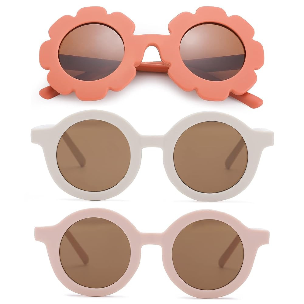 Cute flowers and round sunglasses for Kids Flexible Rubber Frame UV400 Protection for Toddler Gir... | Amazon (US)