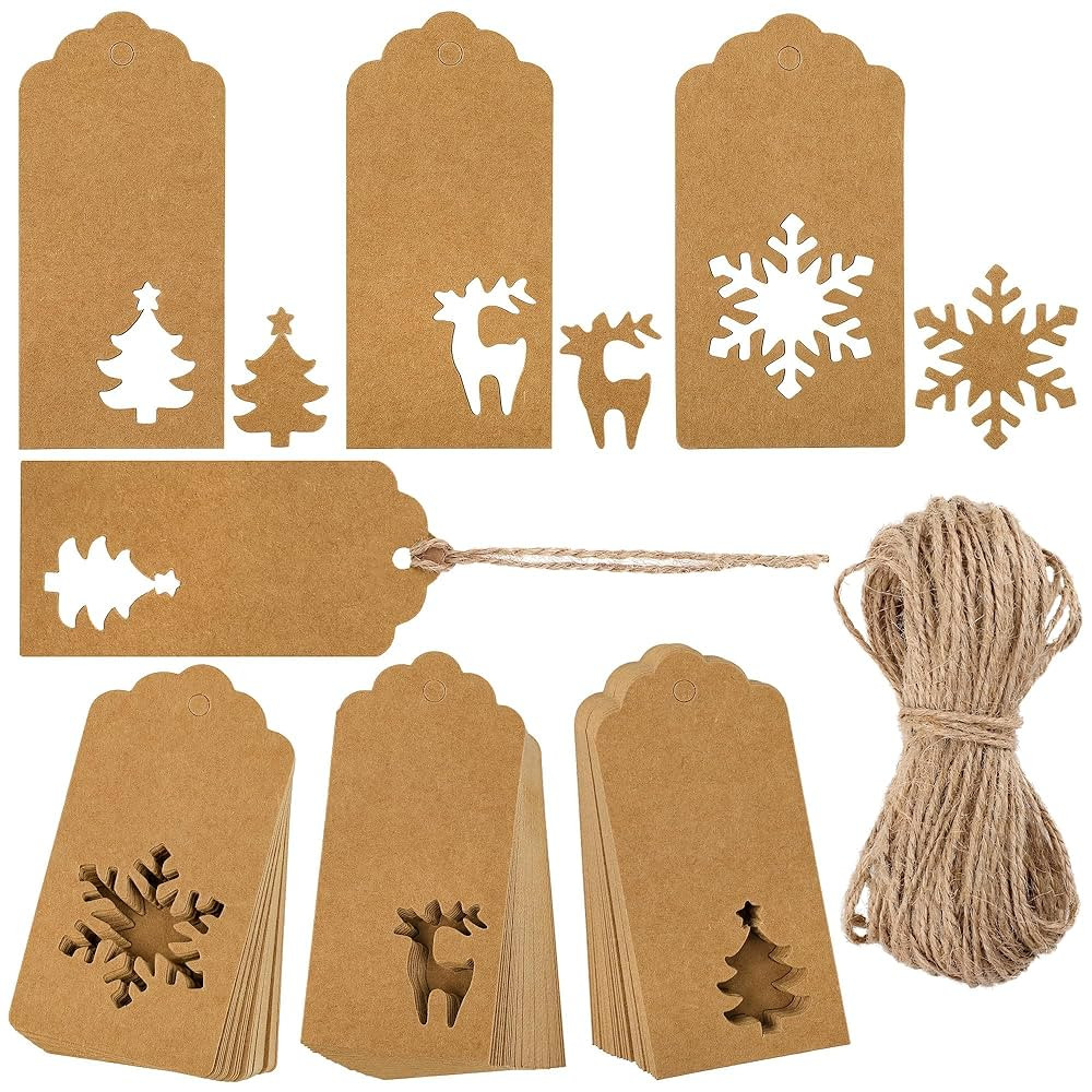 Aneco 150 Pieces Christmas Paper Gift Tags Brown Kraft Tags Hang Labels Christmas Tree Snowflake ... | Amazon (US)