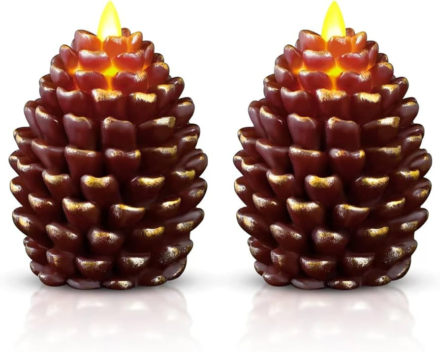 Christmas Pinecone Candles Flameless,Battery Operated Candles with Flickering Wick,Indoors Fake C... | Amazon (US)