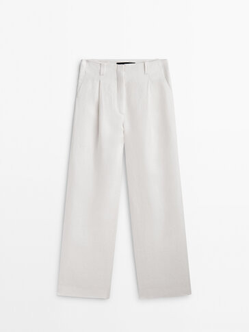 Bundfaltenhose aus Leinen mit Jacquard - Studio - Massimo Dutti Deutschland | Massimo Dutti DE