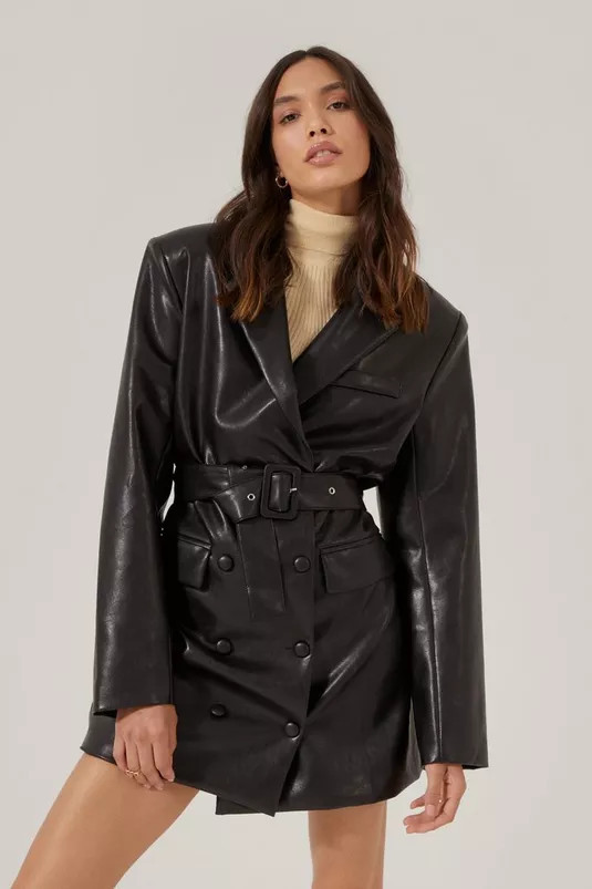 Faux Leather Belted Blazer Dress | Nasty Gal (US)