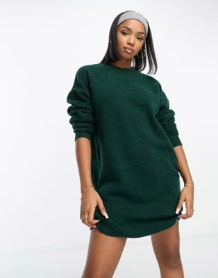ASOS DESIGN knitted sweater mini dress with crew neck in green | ASOS (Global)