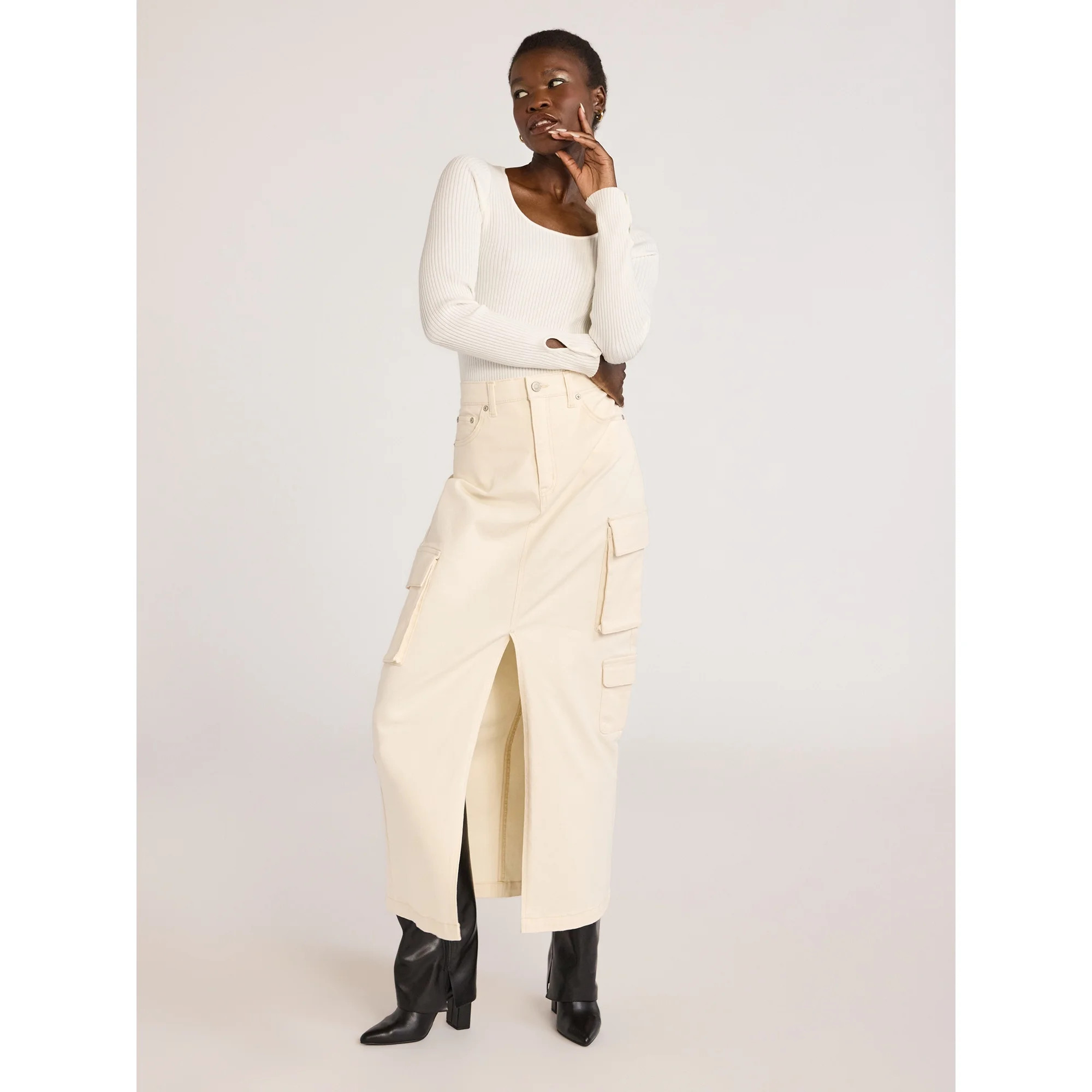 Scoop Women's Denim Cargo Maxi Skirt, Sizes 0-18 | Walmart (US)