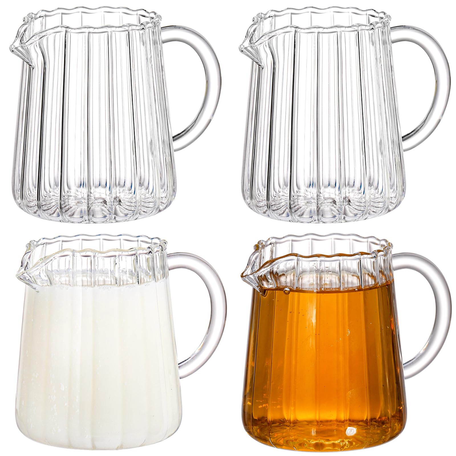 Yarlung 4 Pack Small Glass Pitcher, 8.5 Oz Clear Milk Creamer Pitcher with Handle, Creative Milk ... | Amazon (US)