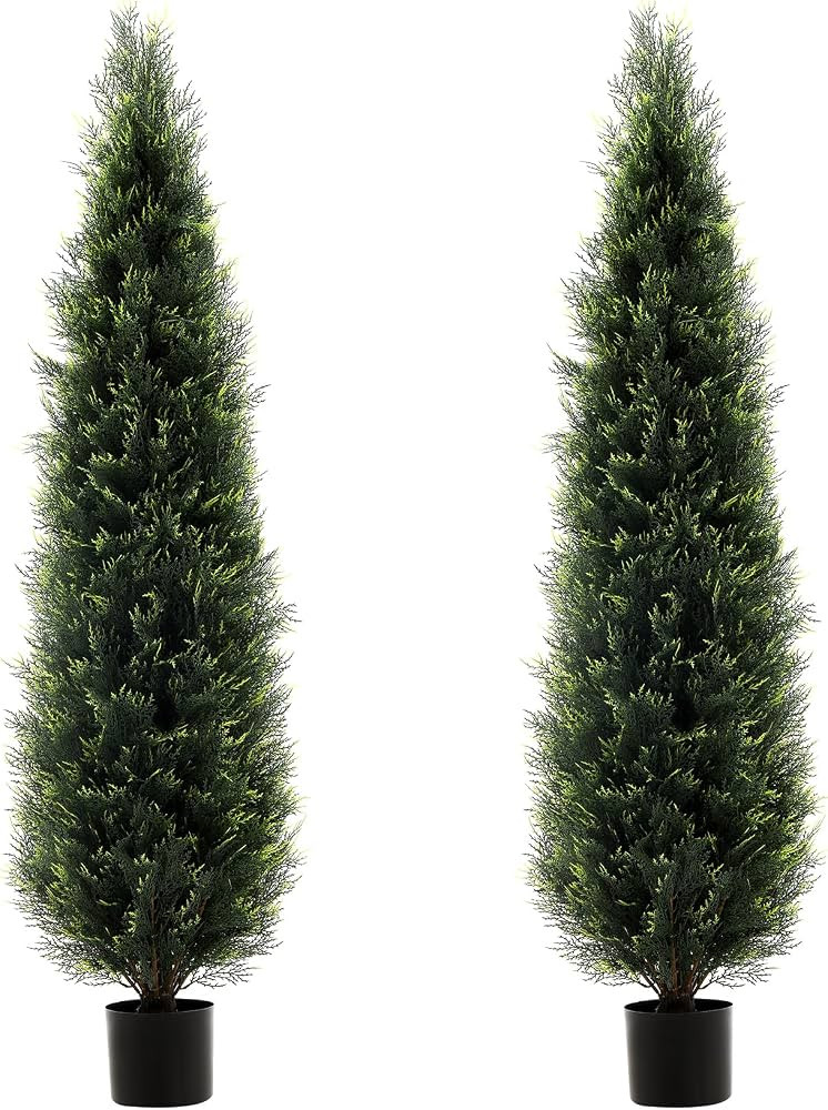 2 Pack 5ft Artificial Cedar Topiary Trees, Artificial Pine Tree Uv Resistant Artificial Outdoor F... | Amazon (US)