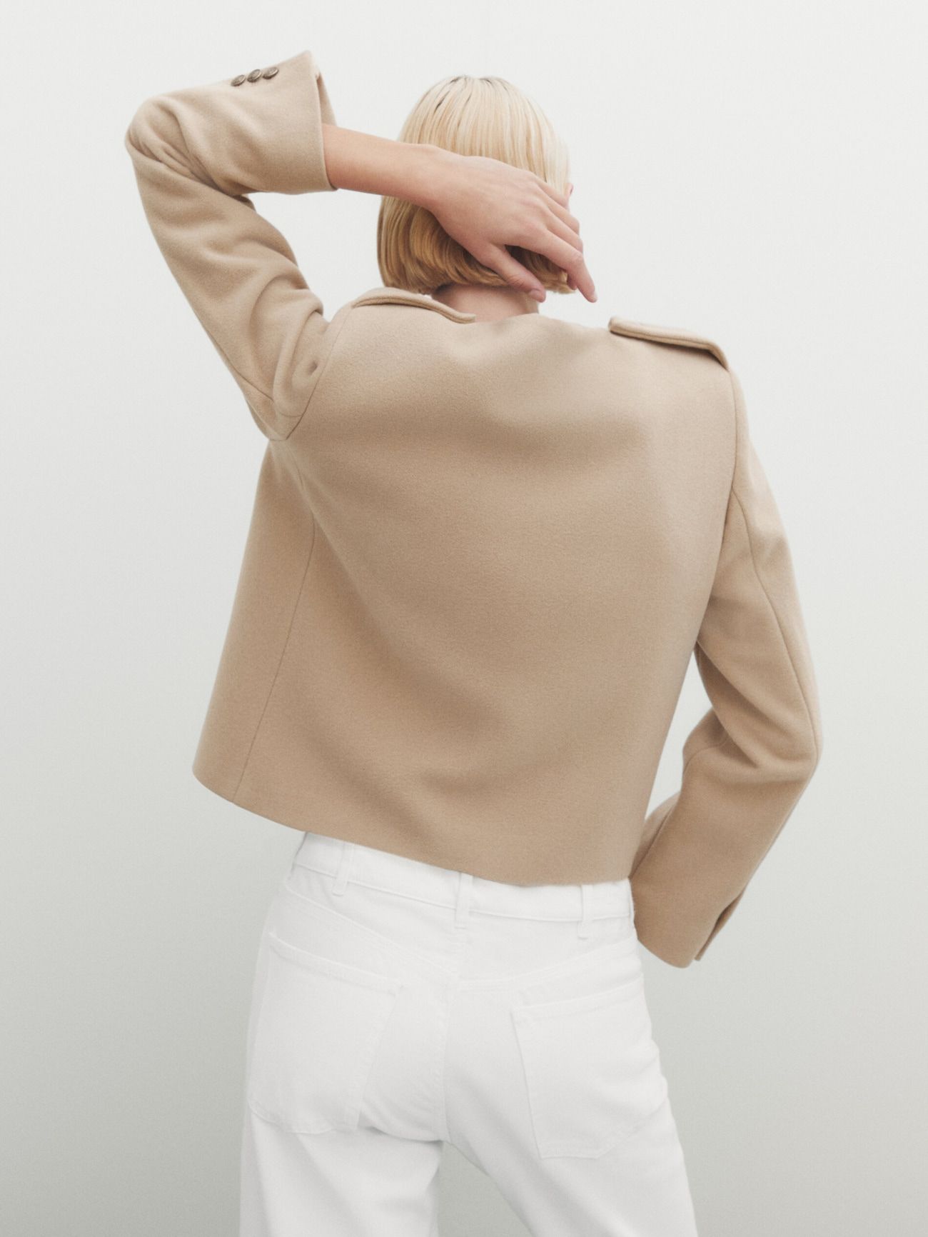 Wool blend cropped jacket with buttons | Massimo Dutti UK