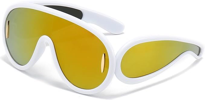 Fashion Wave Mask Sunglasses for Women Men Oversized Silver Mirrored Futuristic Shield Sun Glasse... | Amazon (US)