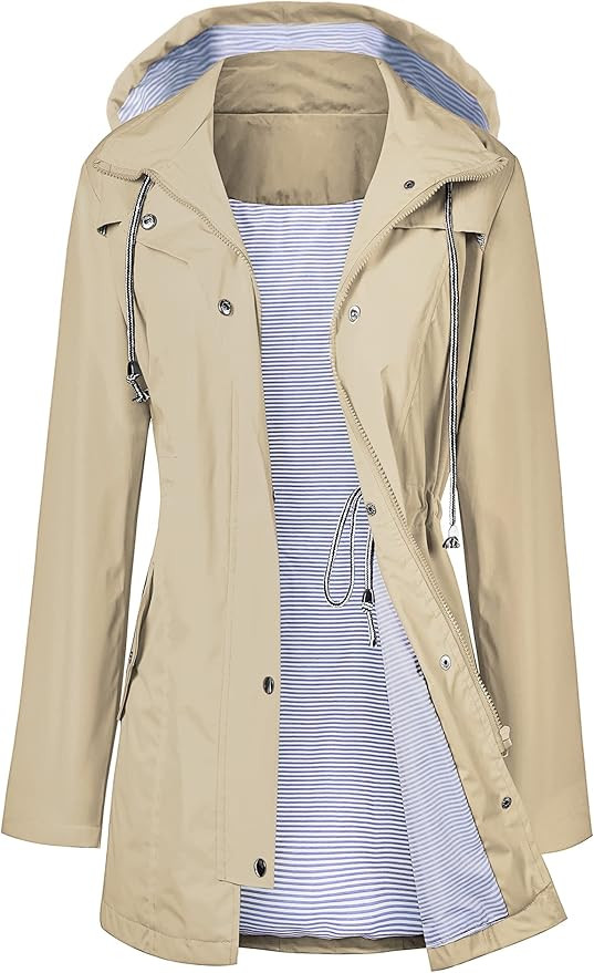 LOMON Raincoat Women Waterproof Long Hooded Trench Coats Lined Windbreaker Travel Jacket S-XXL | Amazon (US)