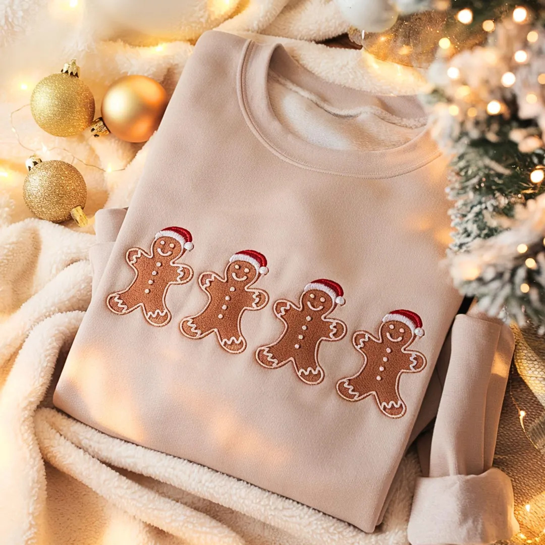 Embroidered Gingerbread Christmas Kid Sweatshirt, Holiday Pullover - Etsy | Etsy (US)