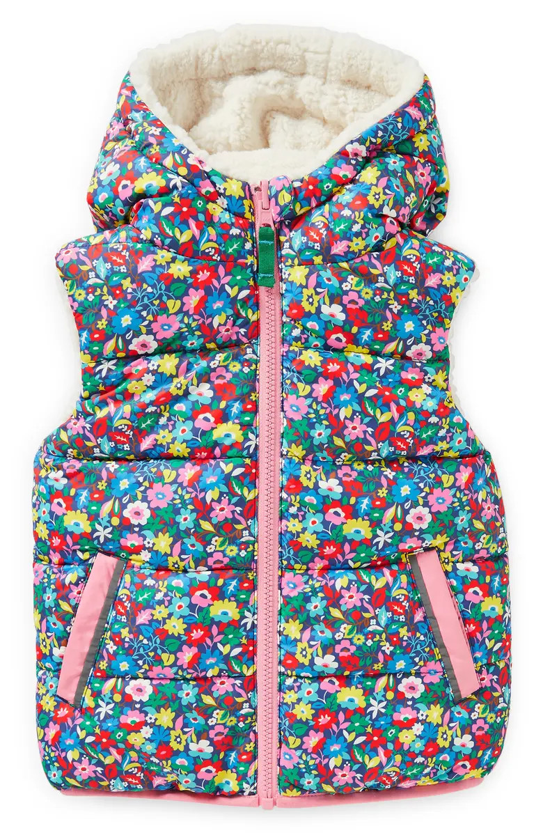Mini Boden Kids' High Pile Fleece Reversible Hooded Vest | Nordstrom | Nordstrom
